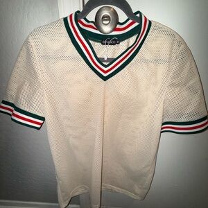 Iovanco Men's M Contrast Striped Turndown Collar V Neck Short Sleeve Hollow Out